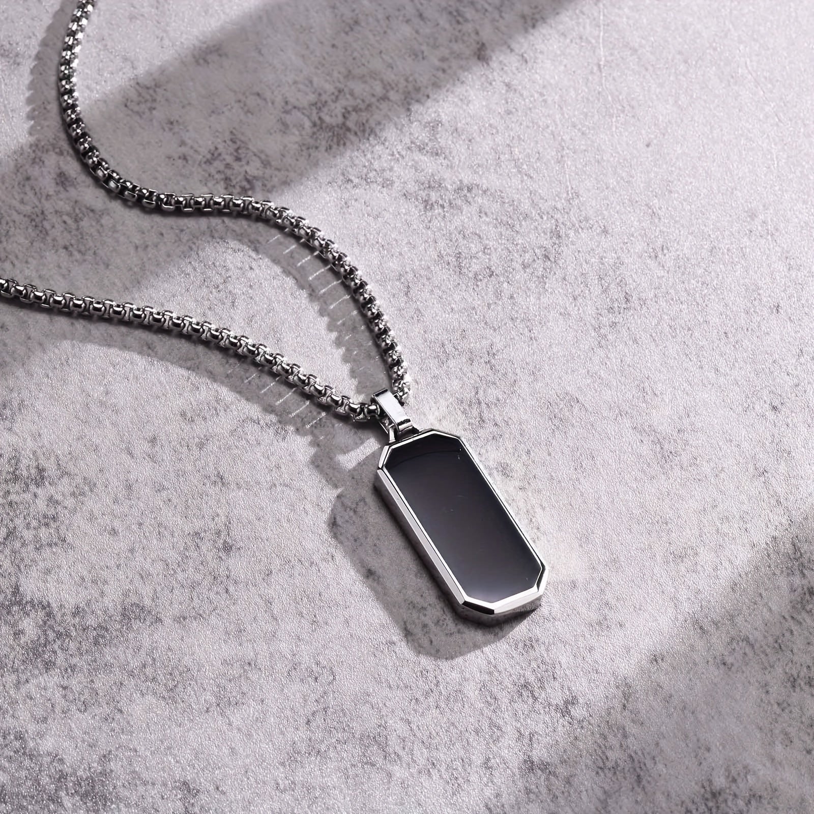 1pc Elegant Men's Stainless Steel Necklace with Sleek Black Enamel Geometric Pendant - Durable 201 Stainless Steel, Ideal Personal Gift for Him - NobleHeritageCharms