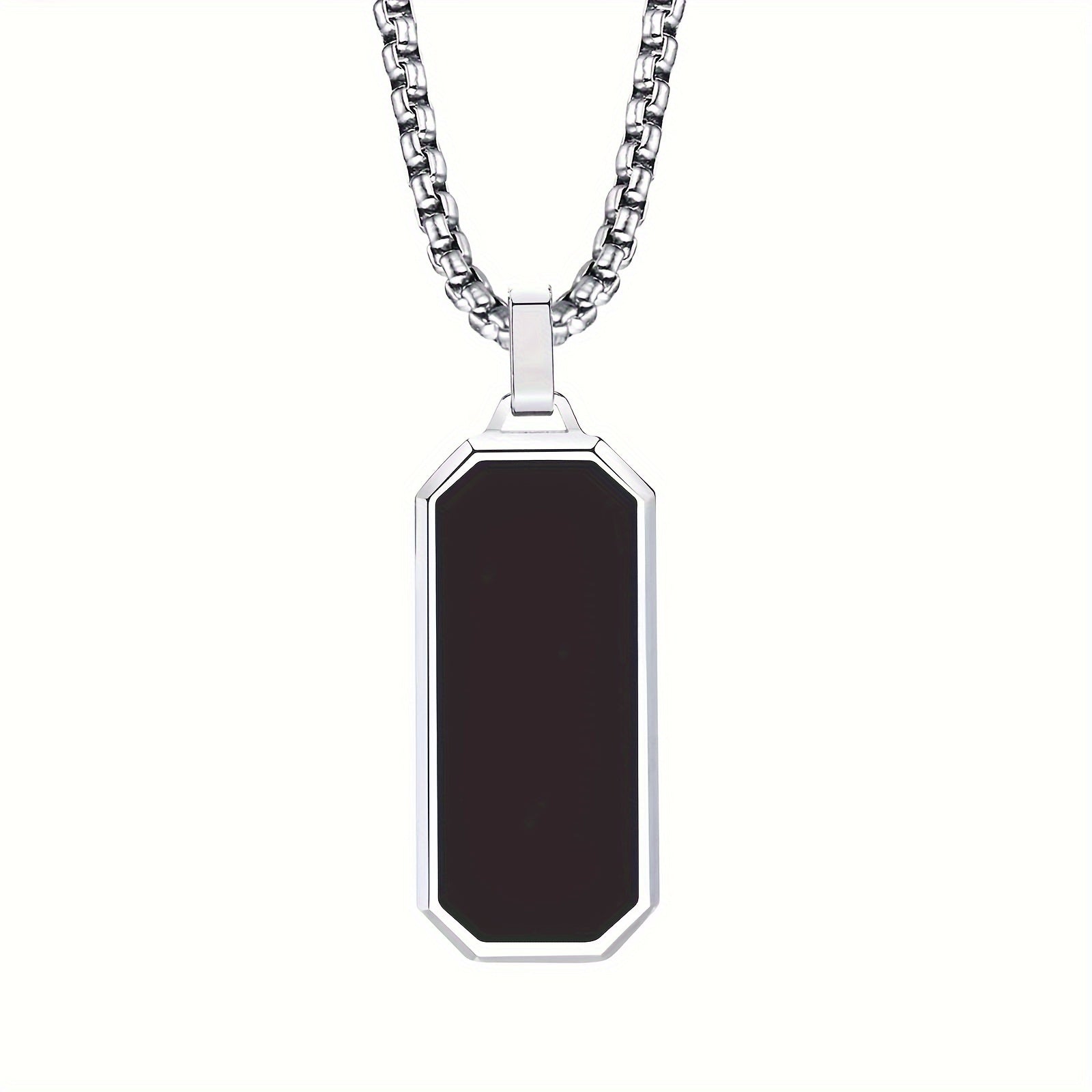 1pc Elegant Men's Stainless Steel Necklace with Sleek Black Enamel Geometric Pendant - Durable 201 Stainless Steel, Ideal Personal Gift for Him - NobleHeritageCharms