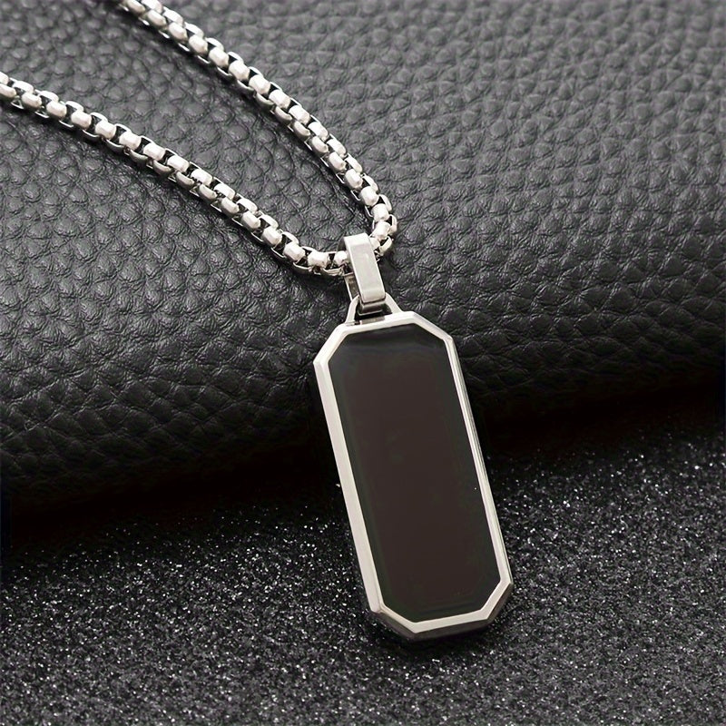 1pc Elegant Men's Stainless Steel Necklace with Sleek Black Enamel Geometric Pendant - Durable 201 Stainless Steel, Ideal Personal Gift for Him - NobleHeritageCharms