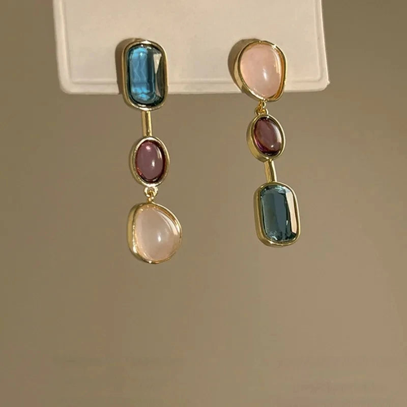 Asymmetric Colorful Resin Earrings for Women Retro Contrast Geometric Dangle Earrings Korean Jewelry High Quality Wholesale - NobleHeritageCharms