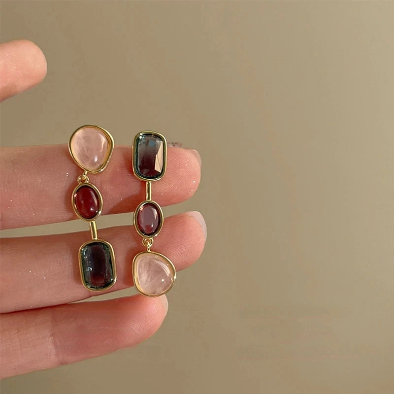 Asymmetric Colorful Resin Earrings for Women Retro Contrast Geometric Dangle Earrings Korean Jewelry High Quality Wholesale - NobleHeritageCharms