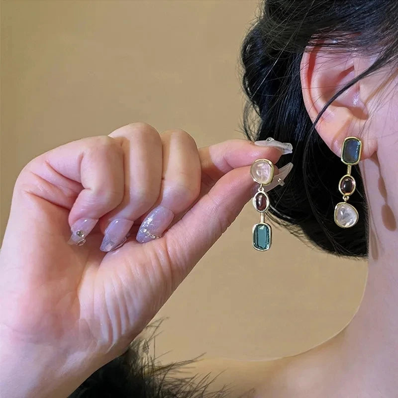 Asymmetric Colorful Resin Earrings for Women Retro Contrast Geometric Dangle Earrings Korean Jewelry High Quality Wholesale - NobleHeritageCharms