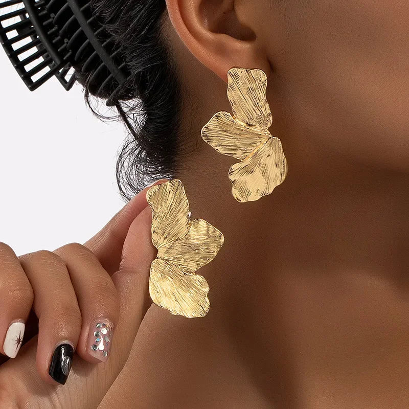 Geometric Flower Petal Metal Stud Earrings For Women Popular Holiday Party Gift Fashion Jewelry Ear Accessories AE159 - NobleHeritageCharms