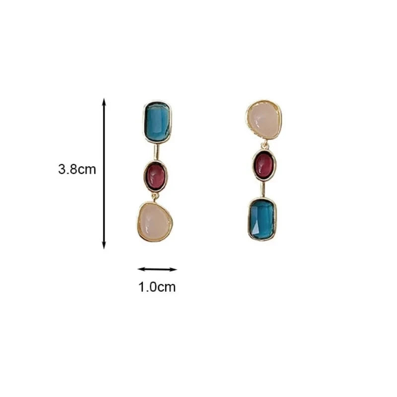 Asymmetric Colorful Resin Earrings for Women Retro Contrast Geometric Dangle Earrings Korean Jewelry High Quality Wholesale - NobleHeritageCharms