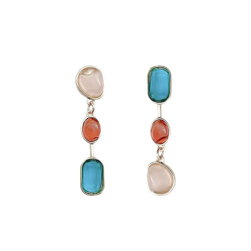 Asymmetric Colorful Resin Earrings for Women Retro Contrast Geometric Dangle Earrings Korean Jewelry High Quality Wholesale - NobleHeritageCharms