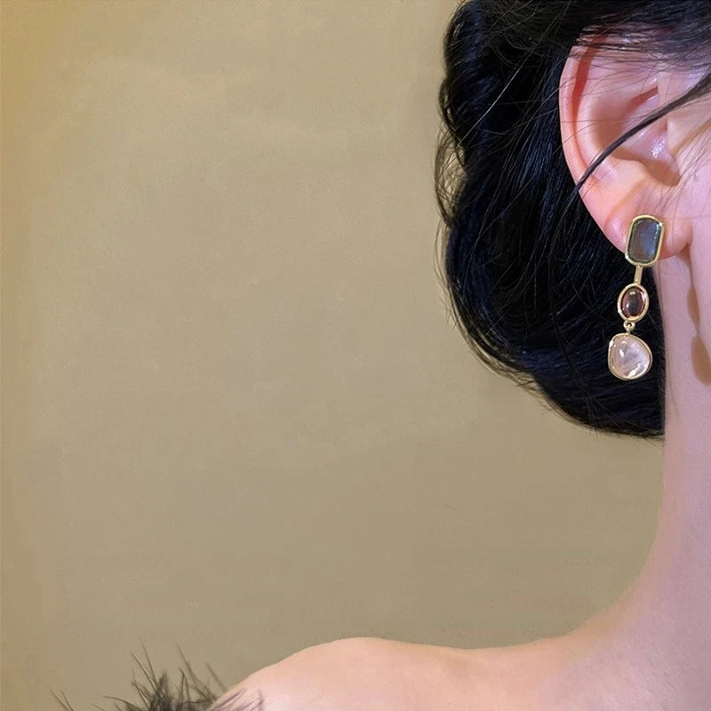 Asymmetric Colorful Resin Earrings for Women Retro Contrast Geometric Dangle Earrings Korean Jewelry High Quality Wholesale - NobleHeritageCharms