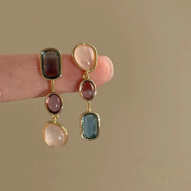 Asymmetric Colorful Resin Earrings for Women Retro Contrast Geometric Dangle Earrings Korean Jewelry High Quality Wholesale - NobleHeritageCharms
