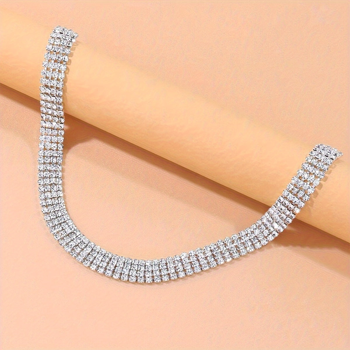 Elegant Silvery-Plated Rhinestone Choker Necklace for Women - 4 Rows of Sparkling Gems, Perfect for Parties & Evening Events - NobleHeritageCharms