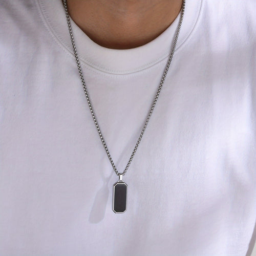 1pc Elegant Men's Stainless Steel Necklace with Sleek Black Enamel Geometric Pendant - Durable 201 Stainless Steel, Ideal Personal Gift for Him - NobleHeritageCharms