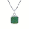 Stainless Steel Green Stone Three-dimensional Square Pendant Necklace Stylish Men's Pendant Necklace - NobleHeritageCharms