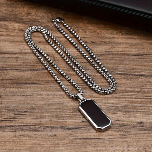 1pc Elegant Men's Stainless Steel Necklace with Sleek Black Enamel Geometric Pendant - Durable 201 Stainless Steel, Ideal Personal Gift for Him - NobleHeritageCharms