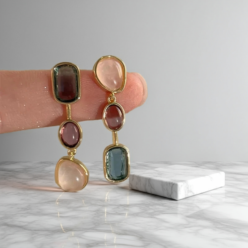 Asymmetric Colorful Resin Earrings for Women Retro Contrast Geometric Dangle Earrings Korean Jewelry High Quality Wholesale